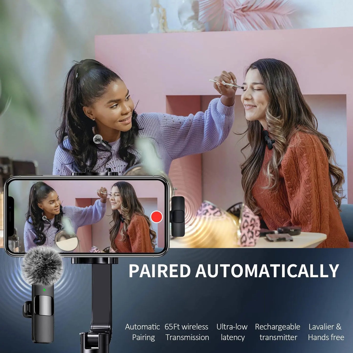 K60 Wireless Lavalier Microphone Mini Audio Video Recording Mic for Iphone Android Laptop Live Gaming Mobile Phone Microphone