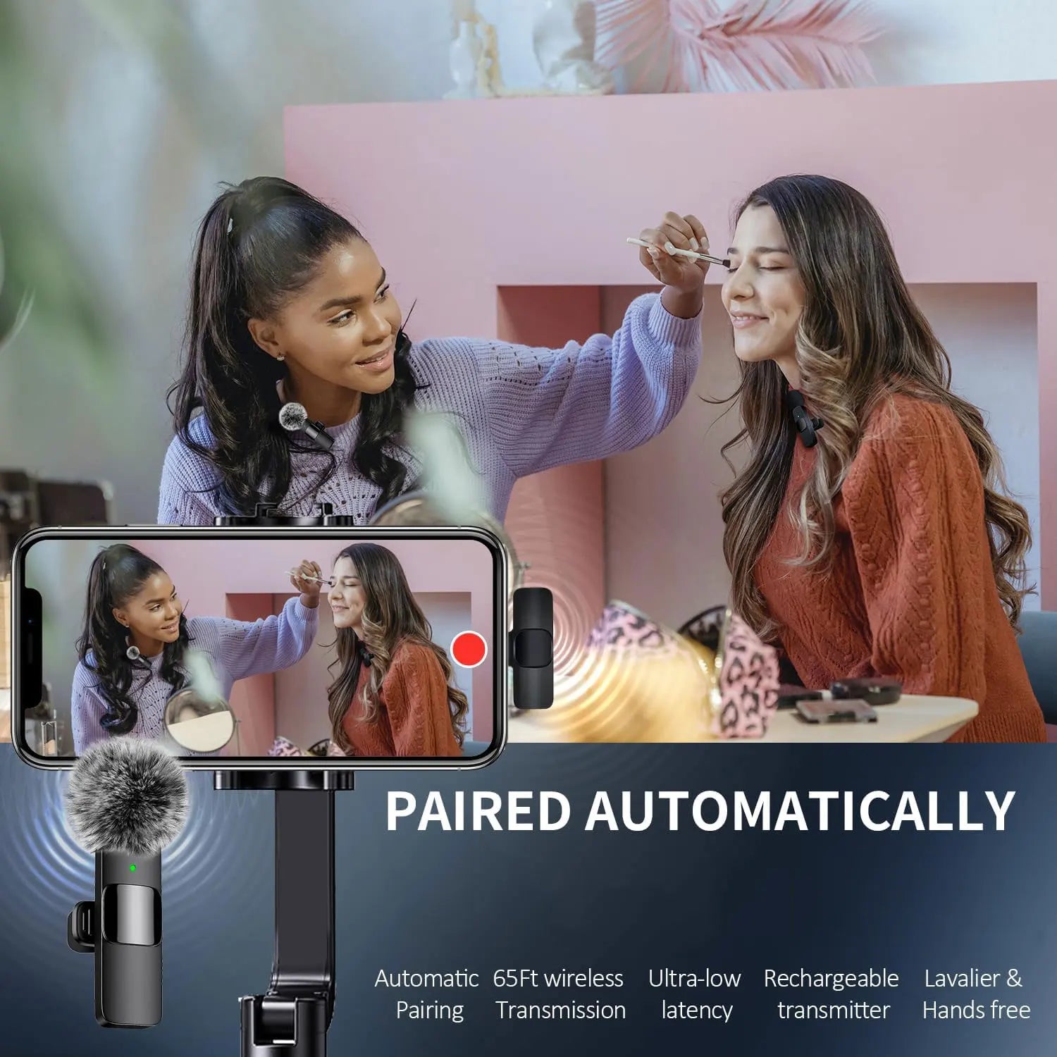 K60 Wireless Lavalier Microphone Mini Audio Video Recording Mic for Iphone Android Laptop Live Gaming Mobile Phone Microphone